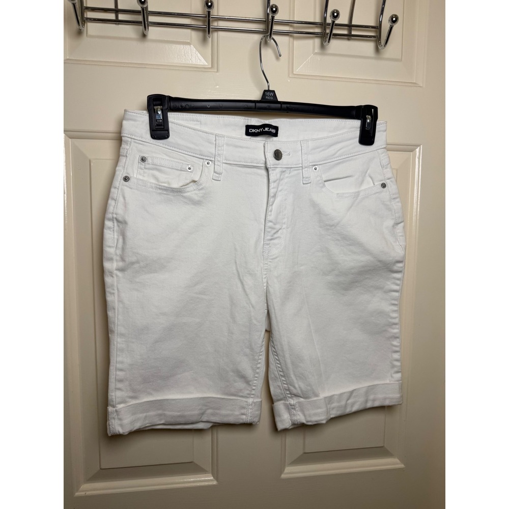 DKNY Jeans Womens White Denim Bermuda Shorts Cuffed Size 12